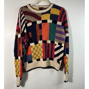 Vintage Boston Traders Linen Cotton Colorblock Geometric Retro Funky Sweater M